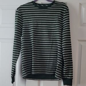 J. Crew Dark Green and White Striped Long Sleeve Tee